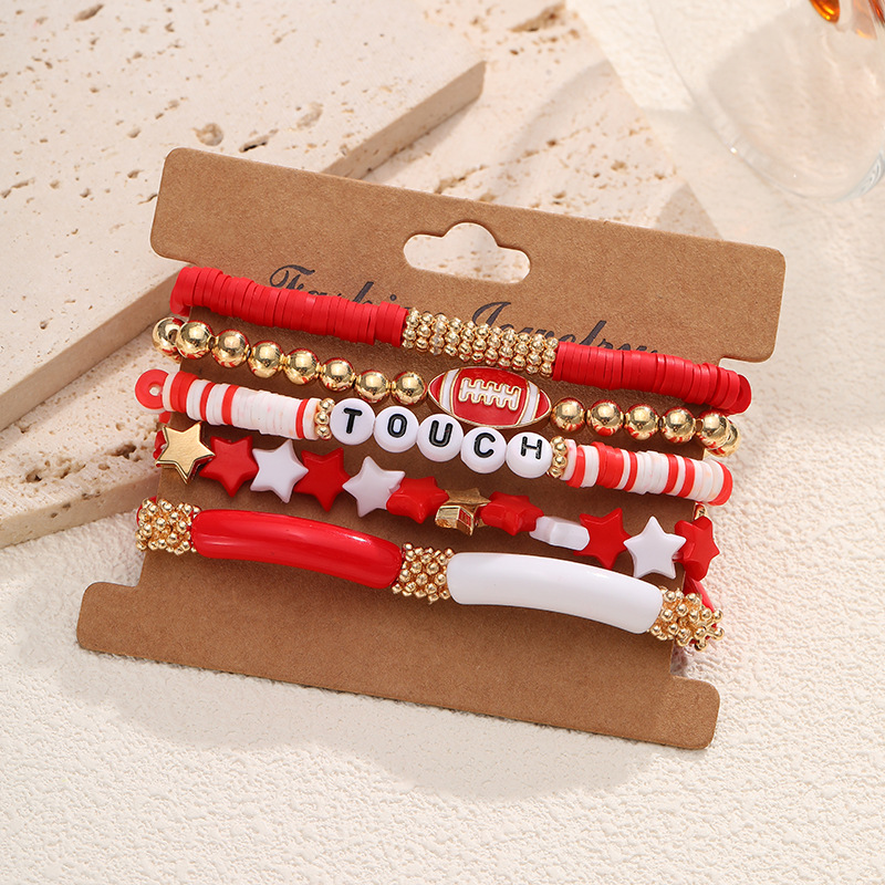 Europa y los Estados Unidos venta transfronteriza pulsera de rugby hecha a mano cuentas coloridas pulsera de cerámica suave conjunto de pulsera de amistad pulsera elástica image 17