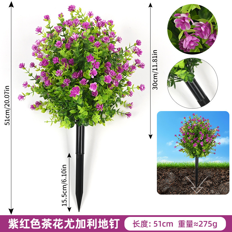 メーカー在庫あり Amazon Camellia ユーカリの葉の地面釘模擬緑植物中庭盆栽地面プラグ装飾紫|undefined