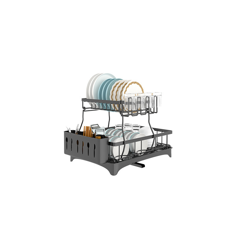 De doble capa plato de drenaje cocina vajilla placa organizador de almacenamiento rack hogar encimera fregadero plato lateral de almacenamiento en rack