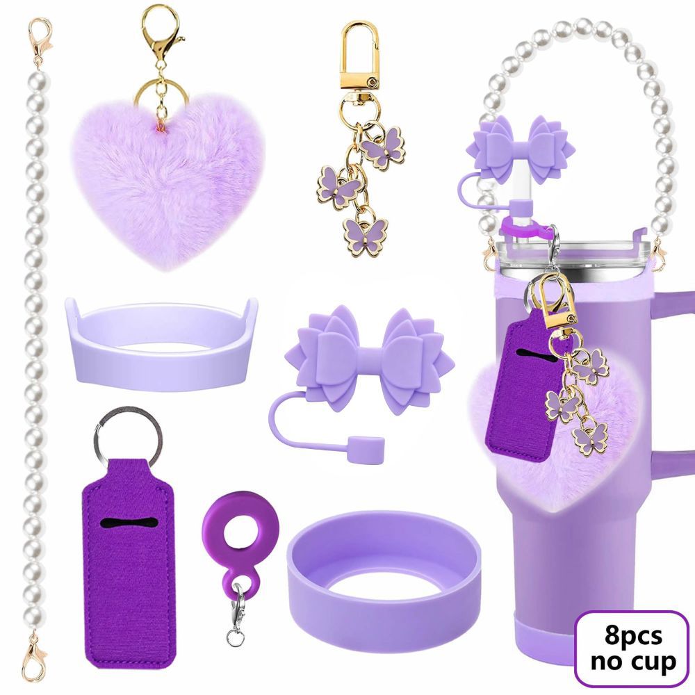 Accesorios de taza Stanley colgante de cuerda de mano flor de silicona gorra de paja de peluche colgante de taza cadena de taza de color cubierta de taza