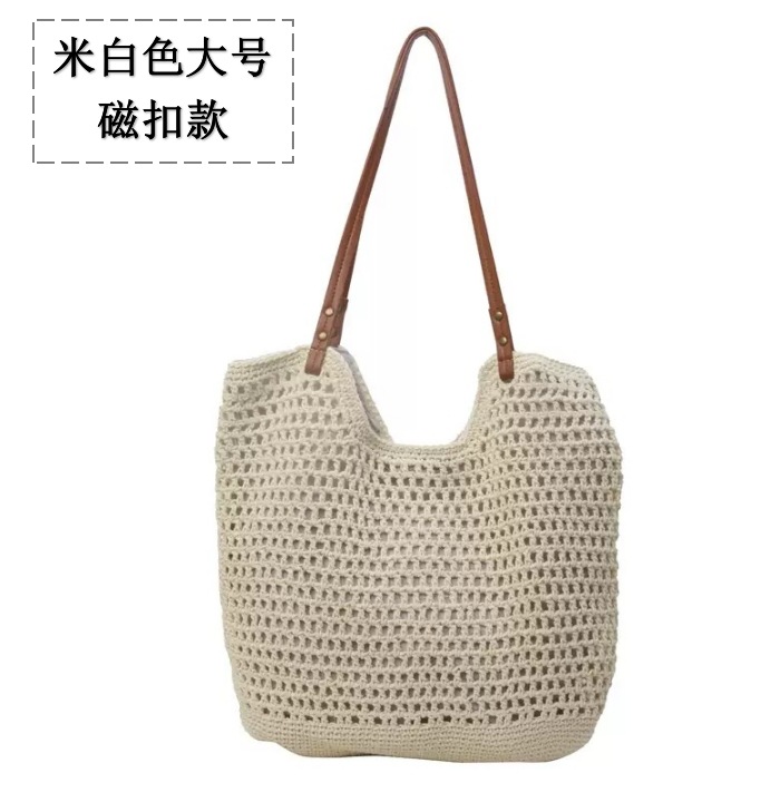 Luxury Hand-Woven Women's Large Capacity Shoulder Bag, Cotton Straw Tote For Vacation And Beach - Thumbnail 8