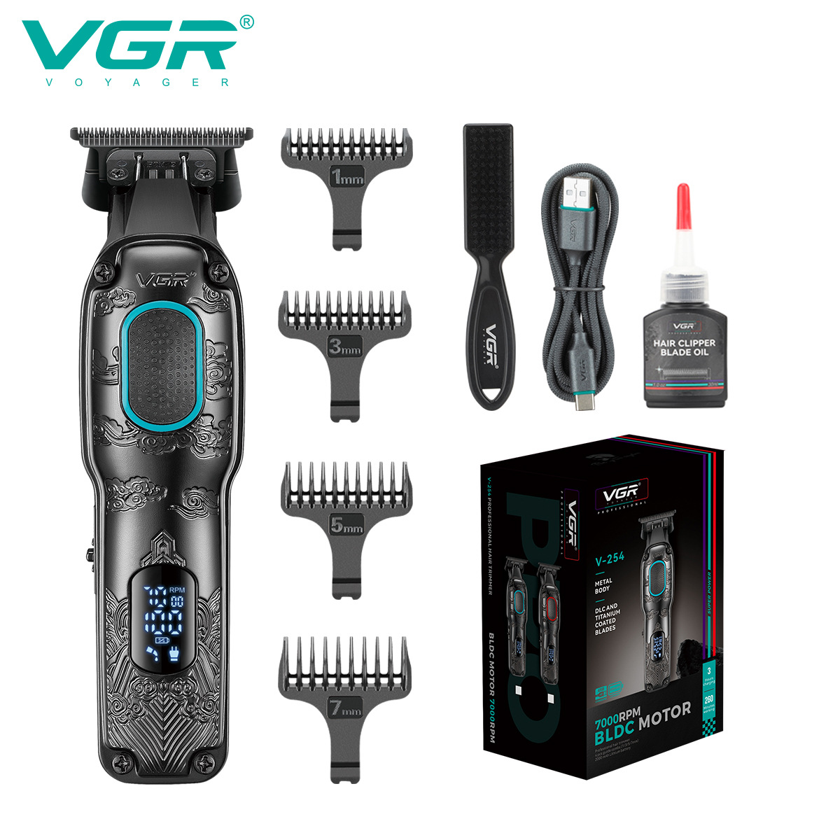 VGR254 Tagliacapelli elettrico da uomo per salone, ricaricabile, con display digitale LCD e incisione._voghion.com
