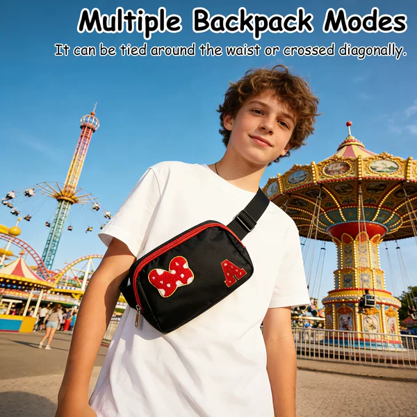Amazon Cross-Border Best-Selling Youth Letter Bow Waist Bag Shoulder Bag Lulu Style Polka Dot Butterfly Waist Bag Black