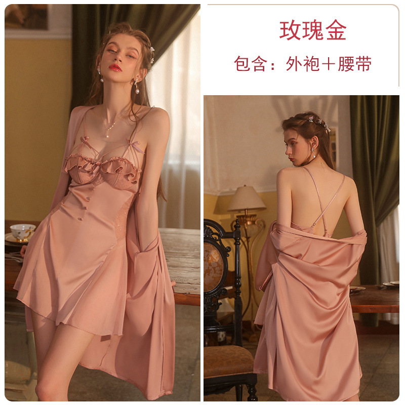 バラ若ブランドのフランス風と胸パッドが集まってストラップのパジャマのストラップ付きの快適な女性の家庭服セット2227|undefined