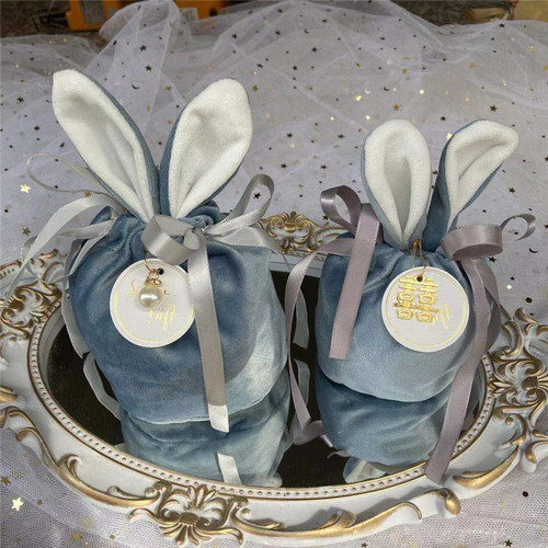 Wedding candy bag rabbit ears velvet bag gift box sugar box wedding souvenir wedding candy box return gift portable cloth bag