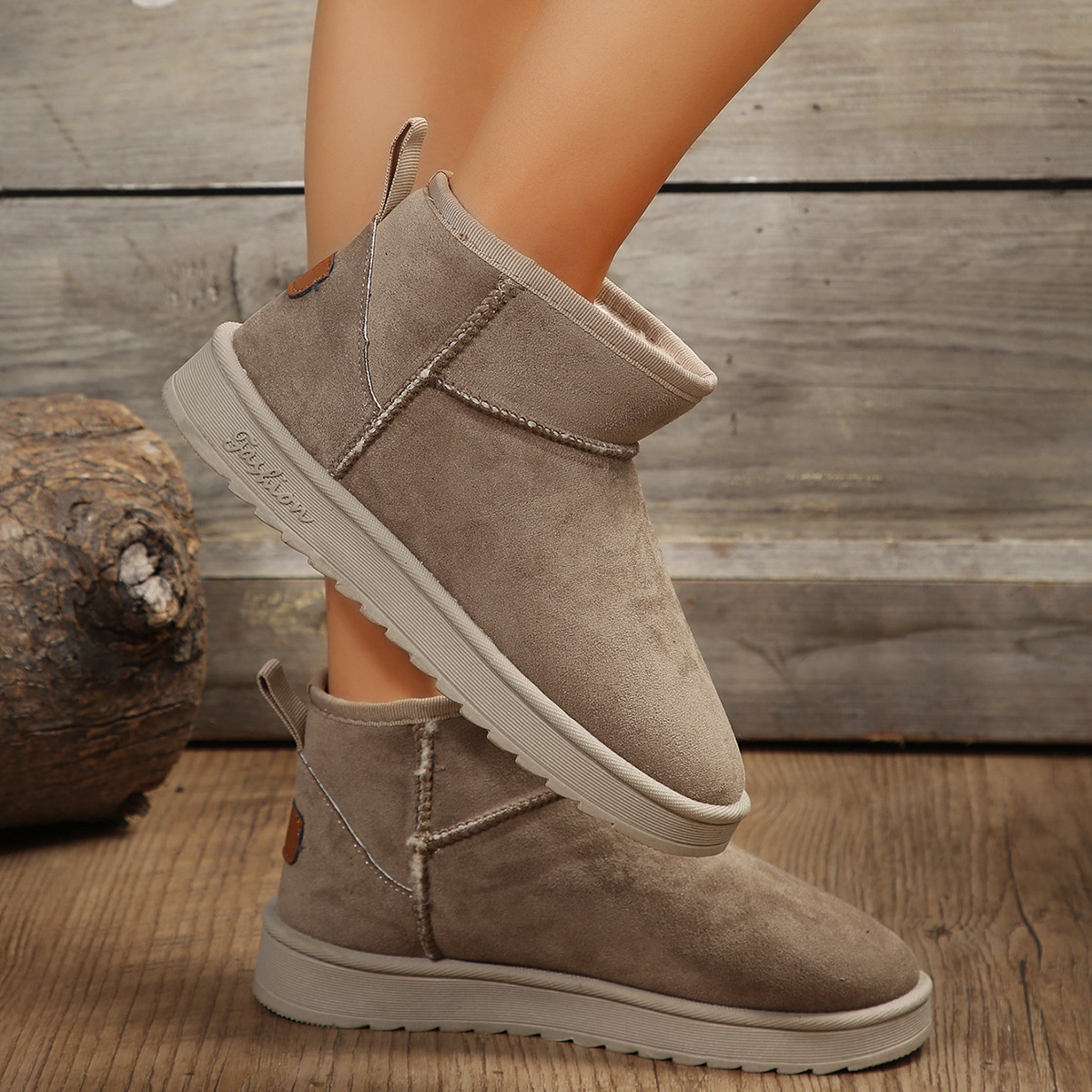 Women's Winter Suede Ankle Snow Boots Flat Warm Retro Style_voghion.com