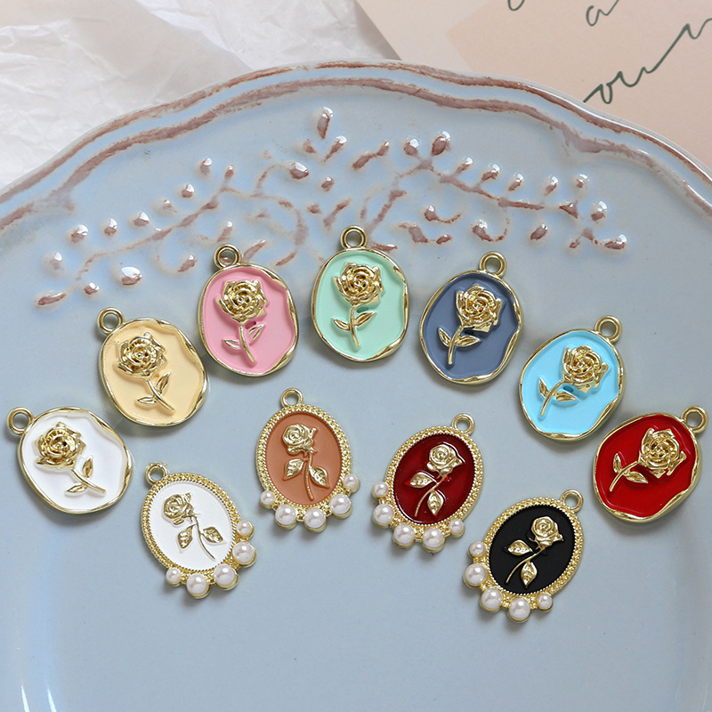 65g Weight Pearl Inlay Material Charms, Jewelry Accessories Classification 10 PCS/Package Quantity Alloy Material Rose Pattern Enamel, Inlay Design Sweet Style 10 PCS/Package Alloy Pearl Rose 4