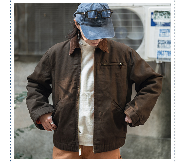 Retro Jacket Short Canvas Workwear Jacket Mens Casual Zipper