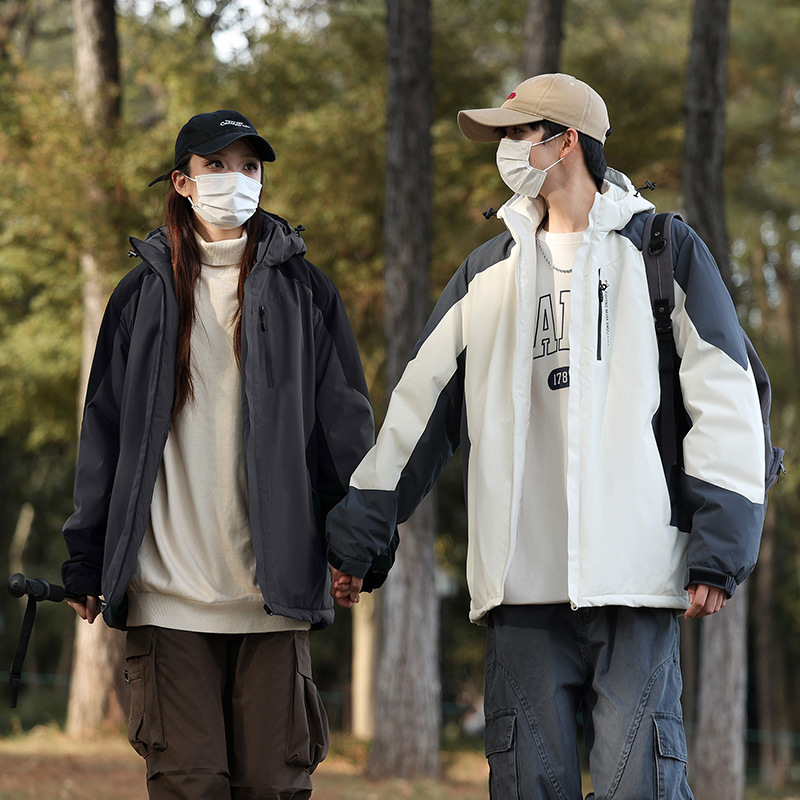冬款石墨烯自热棉服男士外套宽松立领拼色加厚工装情侣冲锋衣8900