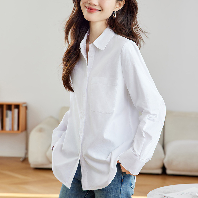 Factory Direct Sale White Shirt for Women, Mid-Length, 2026 Spring and Autumn New Style, Loose Fit, Pure Cotton, Fashionable Casual Shirt