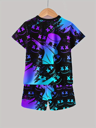 Two Piece Boys Fashion 3D Printed Casual Pullover Short