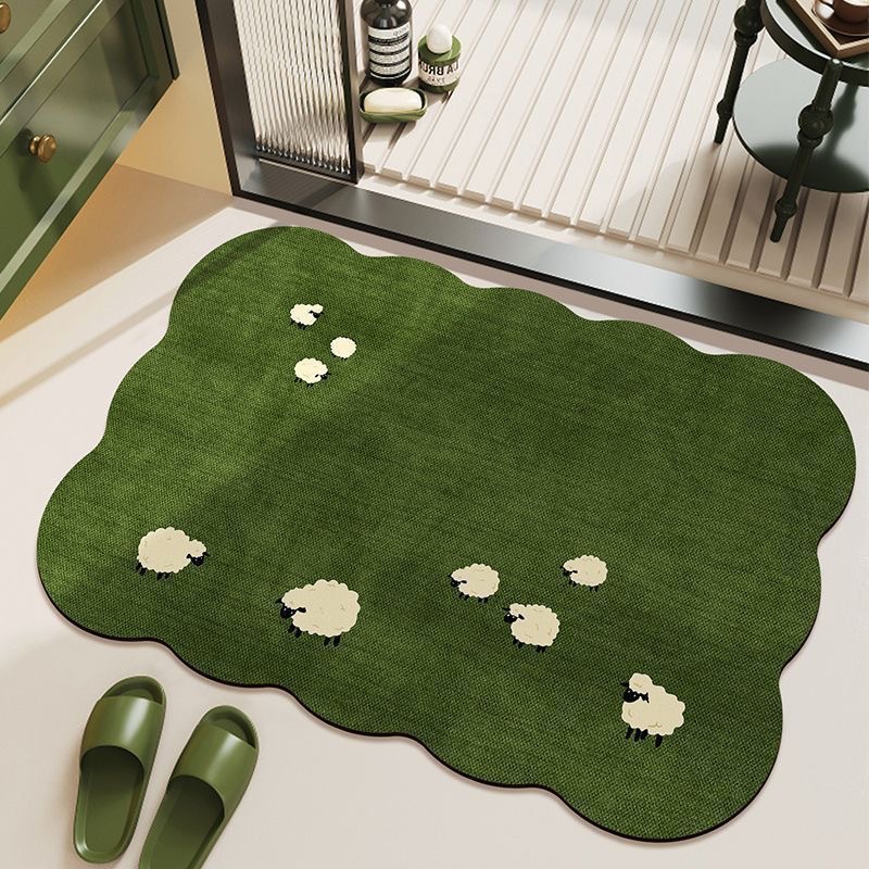Fresh and Simple Style Grass-Patterned Toilet Mat, Wear-Resistant and Non-Slip, Absorbent and Quick-Drying Bathroom Mat, Easy-Care Floor Mat