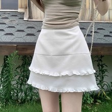 大码韩系藏青色双层木耳边高腰辣妹半身裙女夏季新款显瘦A字短裙