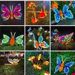 Led Butterfly Floor Lamp Outdoor Waterproof Little Bee Decorative Lamp Cultural Tourism Luminous Dragonfly Dynamic Animal Insect Lamp