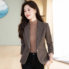 咖色羊毛西装外套女秋冬2025新款休闲气质小个子高端毛呢西服上衣