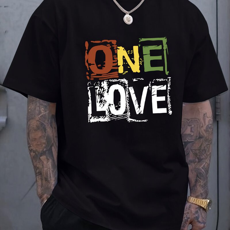 One Love Letter Print Men's Short Sleeve T-Shirt