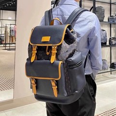 K驰新款时尚双肩包大容量牛皮旅行包翻盖老花拼色电脑包男女同款
