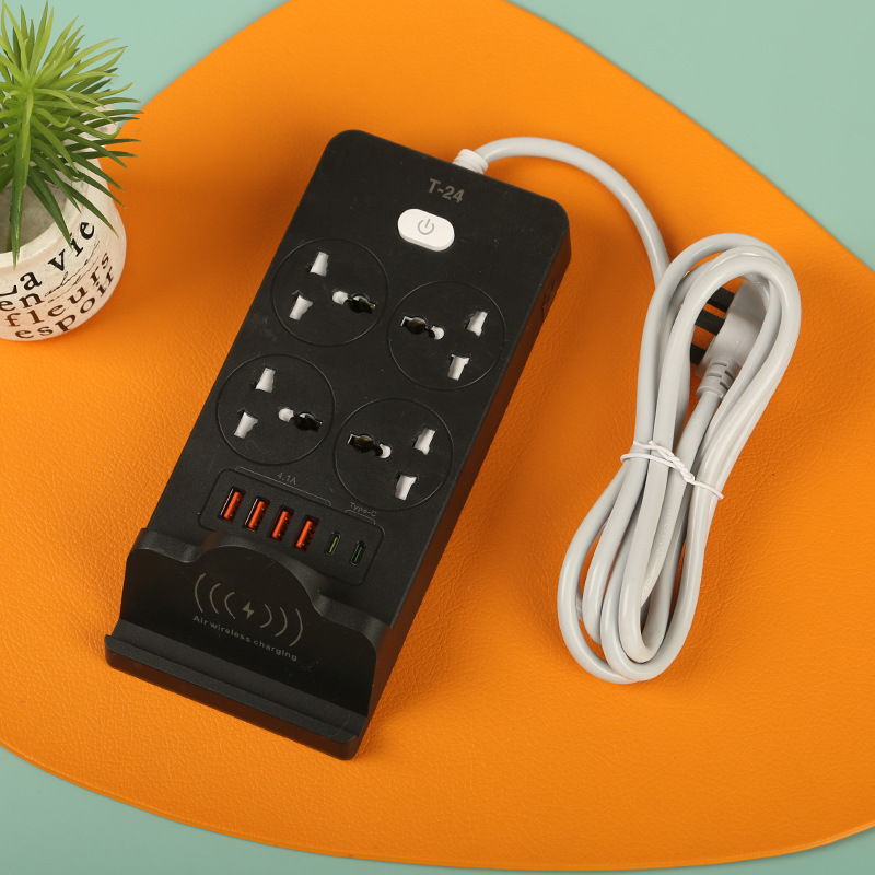 手机支架无线充4USB+2Type-c中性盒子英标欧标美标黑白色安全门
