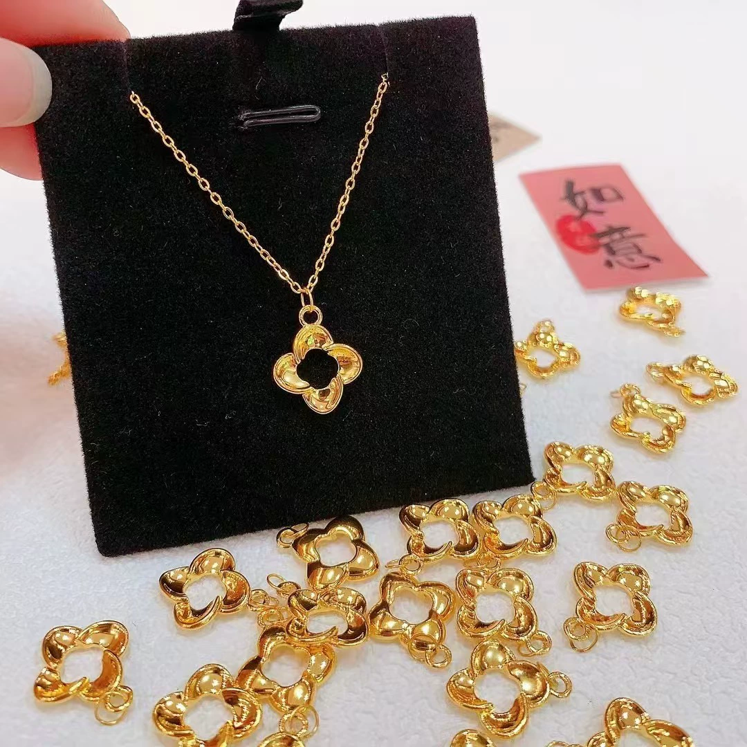 Золотое ожерелье с водными бусинами для женщин, трехмерное ожерелье с клевером, 5D твердое золото, ювелирные изделия из чистого золота 999 пробы оптом.