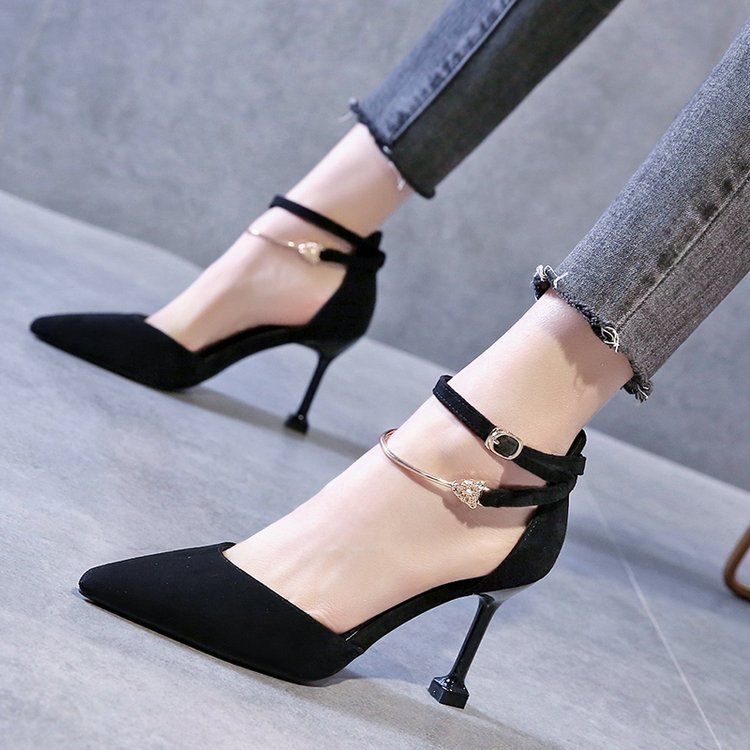Shoes 2025 New Women's Shoes Black Versatile High Heels Women's Stiletto Sexy One-Line Buckle Pointed Toe Flats Women's High Heels