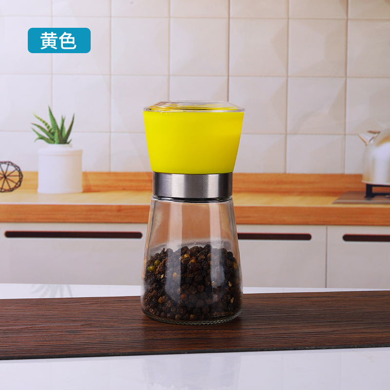 Molinillo de vidrio Cónico manual de pimienta Molinillo de sal gruesa Botella de molienda manual portátil