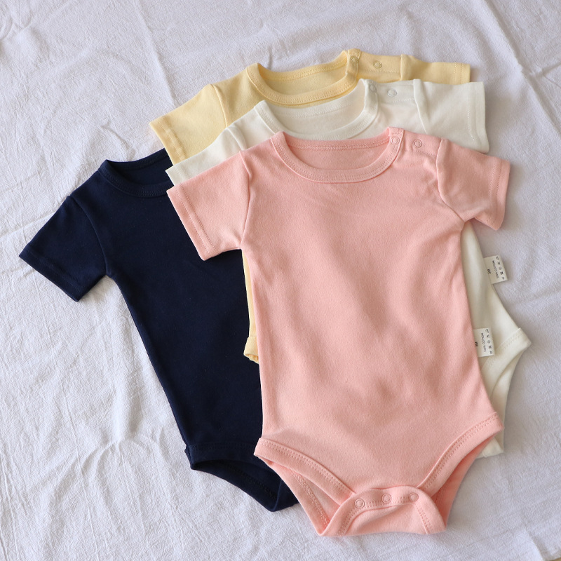 Infant Summer Pure Cotton Short-sleeved Shoulder Snap Bag Fart Clothes
