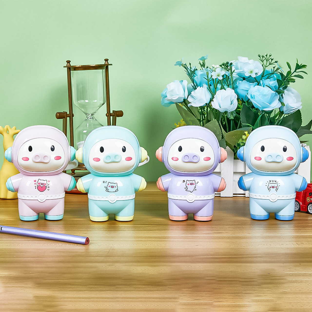 7830 cerdo astronauta sacapuntas Sacapuntas de pluma automática Sacapuntas de dibujos animados en forma de animal lindo sacapuntas