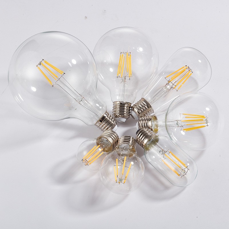Bombilla LED decorativa retro estilo Edison, filamento visible E27, vidrio transparente, luz cálida vintage