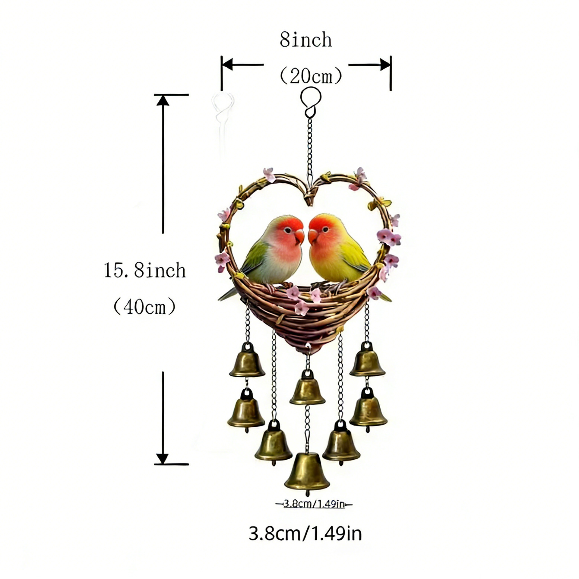 Colgante acrílico 2d plano amor colgante campana de viento con mariposa decoración cadena, adecuado para el hogar y el jardín