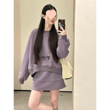 运动休闲套装女秋季时尚宽松减龄原创设计卫衣高腰半身短裙两件套