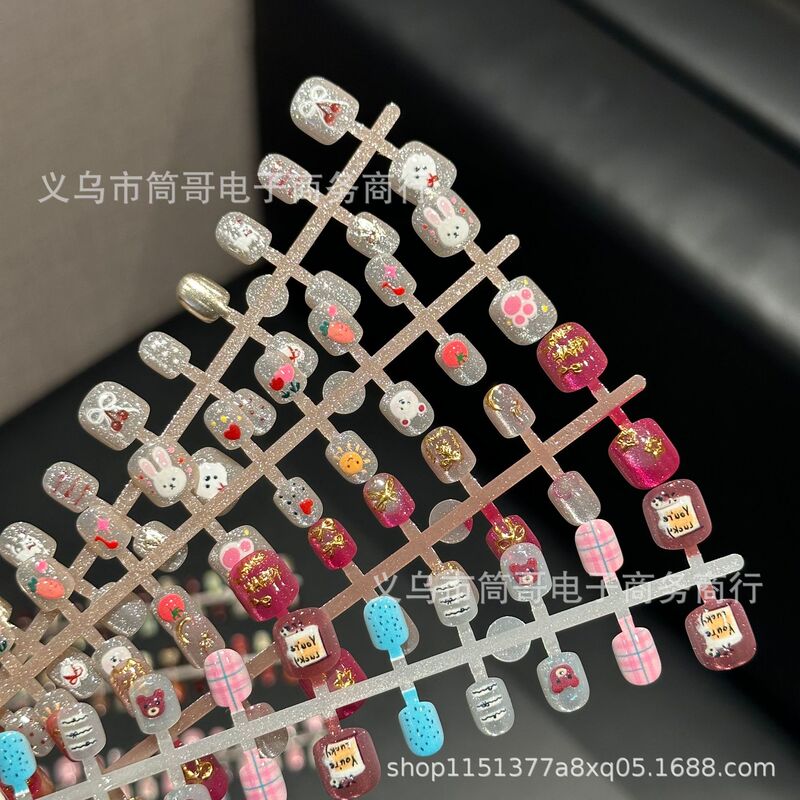 3-8 years old children's armor-wearing cute rabbit puppy strawberry cake princess direct nail-wearing removable