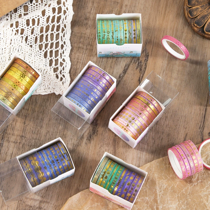 Washi Tape (Sharemine) 18 рулонов, ультратонкий золотой фольгированный штамп, декоративный набор для DIY