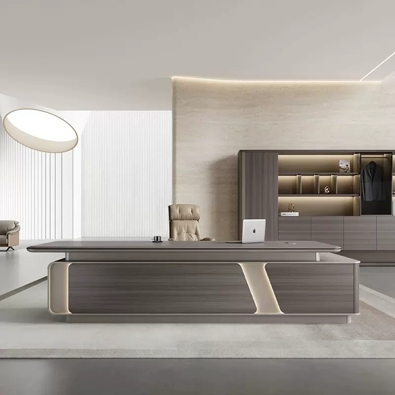 老板桌经理室大气班台主管桌领导轻奢办公桌配嵌入式电力导轨线盒