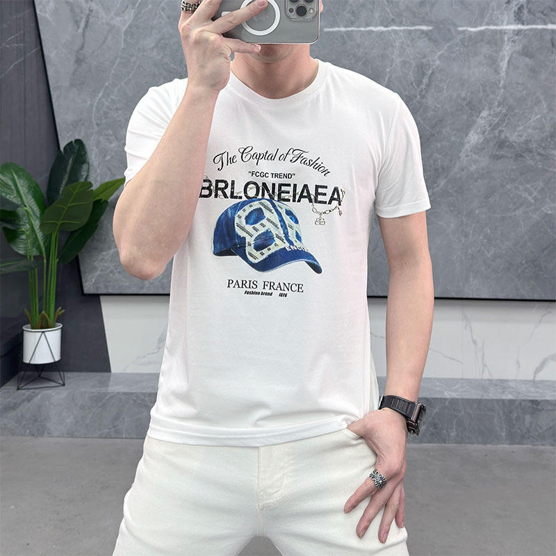 Fcgc European Fashion Comfortable Mercerized Cotton Men's Short-Sleeved T-Shirt 2026 Summer New Style Printed Slim-Fitting Half-Sleeved T-Shirt Fcgc European Fashion Comfortable Mercerized Cotton Men's Short-Sleeved T-Shirt 2026 Summer New Style Printed Slim-Fitting Half-Sleeved T-Shirt