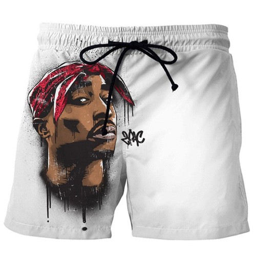 WishTupac 2pac Beach Shorts with 3D Digital Printing