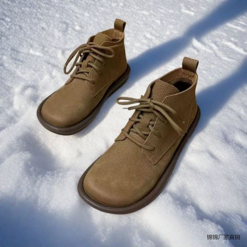 Martin сапоги женские осенние и зимние новые настоящие мягкие кожаные круглые туфли короткие сапоги ретро ручной работы обувь мягкая подошва нескользящая плоская шнуровка