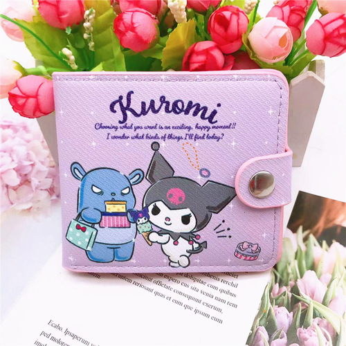 New Cute Girls' Heart Short Wallet, Adorable Cartoon Pachaco Dog, Kuromi Foldable Fashion Coin Wallet, Multifunctional Card Holder