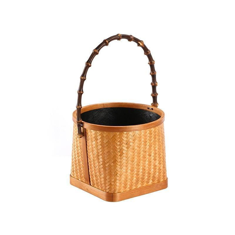 漆塗り竹茶煮炭かご、竹炭かご、灰かご、茶煮オリーブ炭かご、茶器、茶道具収納|undefined