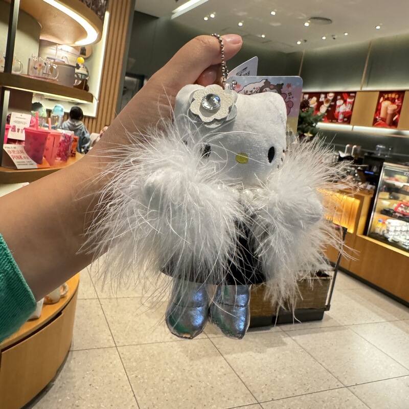 日系卡通动漫灯芯绒卷毛摇粒绒KT猫钥匙扣挂件公仔女生背包挂饰|undefined