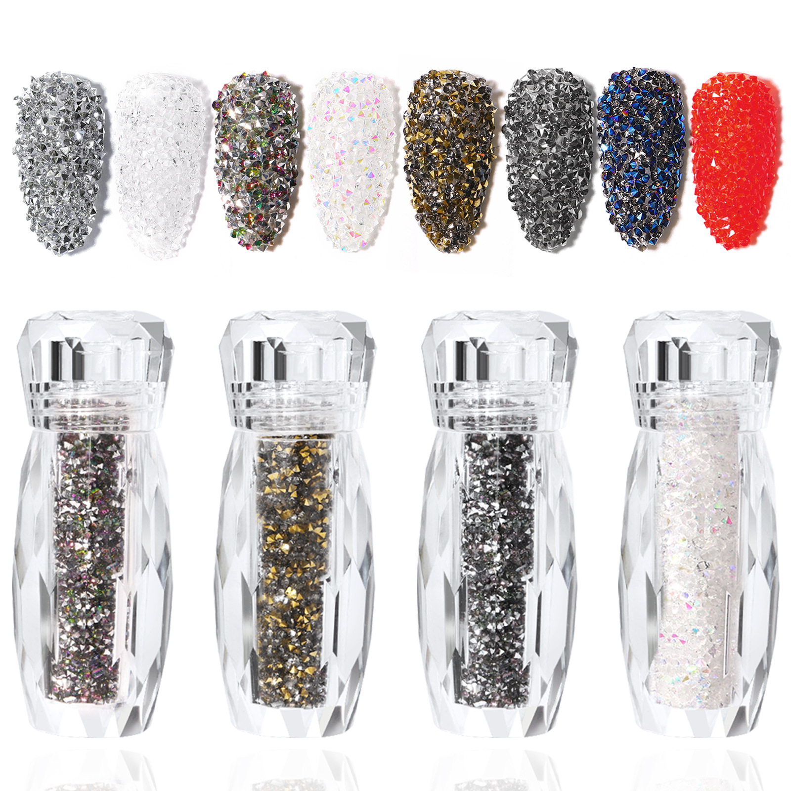 Transfronteriza nuevos accesorios de uñas de color mágico perlas elfo de uñas pegajoso diamante transparente micro perlas micro diamante botella en stock