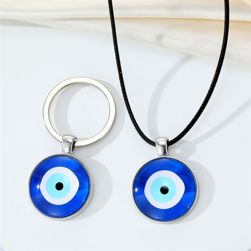 CrossBorder Sold Jewelry Personality Simple Blue Glass Devils Eye Pendant Necklace Turkey round Eye Keychain Pendantpicture4