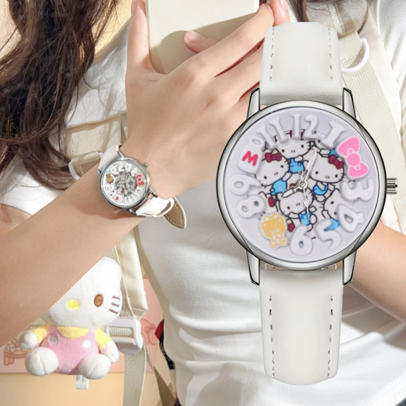 Cute Cartoon Kt Cat 3D Digital Watch, Same Style as Xiaohongshu, for Students, Children, and Best Friends, Quartz, Large Dial, New Model