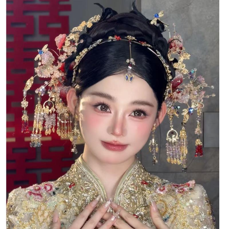 新款新娘头饰新中式秀禾服金色龙凤褂古典结婚敬酒服汉服发饰配饰