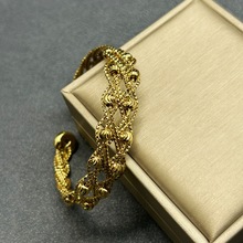 跨境 中东印度风格18K金色手镯手工编织铜串珠精致女生手链饰品