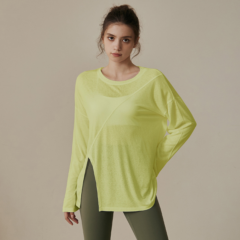 ヨガ服女性秋冬スタイルランニングスポーツゆるいブラウスtシャツプラティトレーニング長袖上着フィットネススーツ|undefined