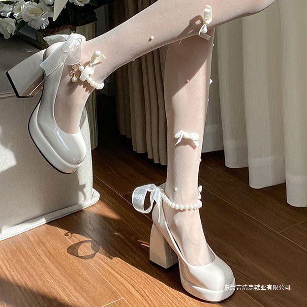 Bowknot white Mary Jane high-heeled shoes for women, 2026 spring/summer new vintage black Mary Jane shoes ins