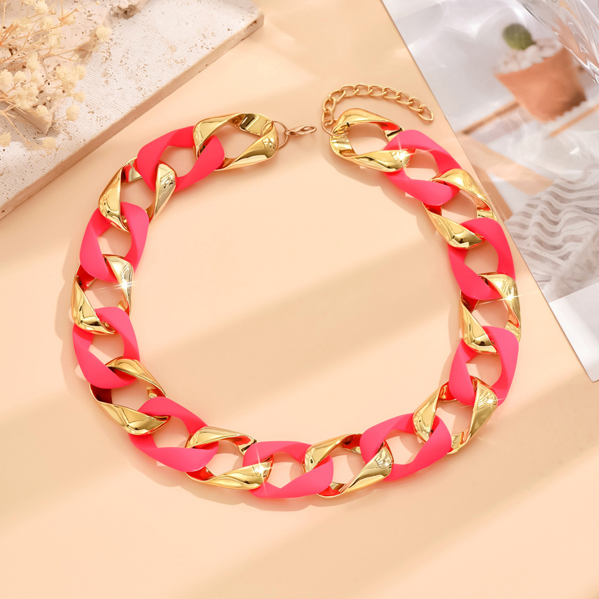Punk Style Fluorescent Acrylic Cuban Chain Necklace For Women_voghion.com