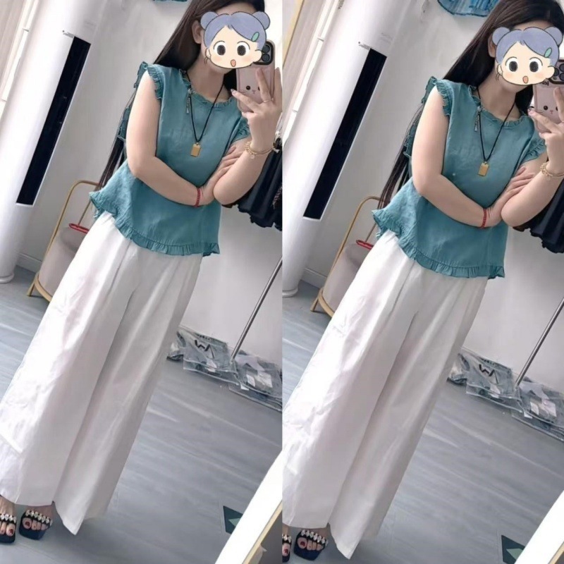 フレンチスタイル2025夏服、ラウンドネック、爽やかなパンツ、エレガントなデザイン、年齢軽減、万能な半袖レディーストップス|undefined