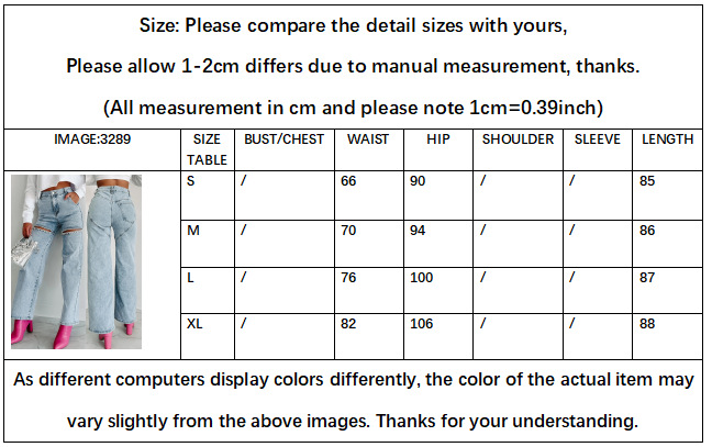 630g Weight Full Length Pants Length Women's Daily Streetwear Solid Color Full Length Ripped Jeans Straight Pants