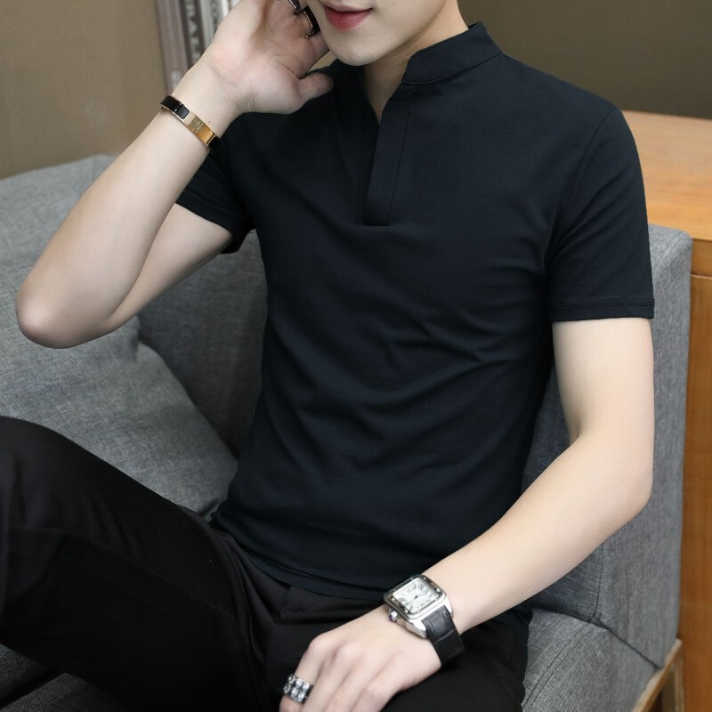 Cotton Short Shirt 30 Men's Short-Sleeved T-Shirt with Collar 40 Tops Summer 2025 New Style 20 Earth 25